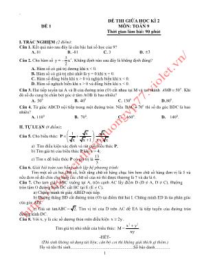 19 Đề thi giữa học kỳ II môn Toán Lớp 9 - Nguyễn Thiên Hương